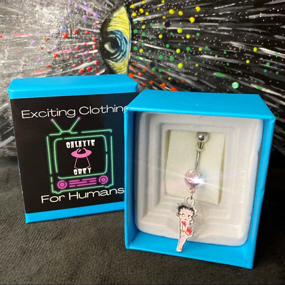 Betty Boop ❤️Rhinestone Crystal Dangle Belly Ring